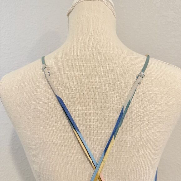 Reformation Sunburst Wrap Midi Dress Rainbow Stripe Spaghetti Strap Large Resort - Picture 5 of 9